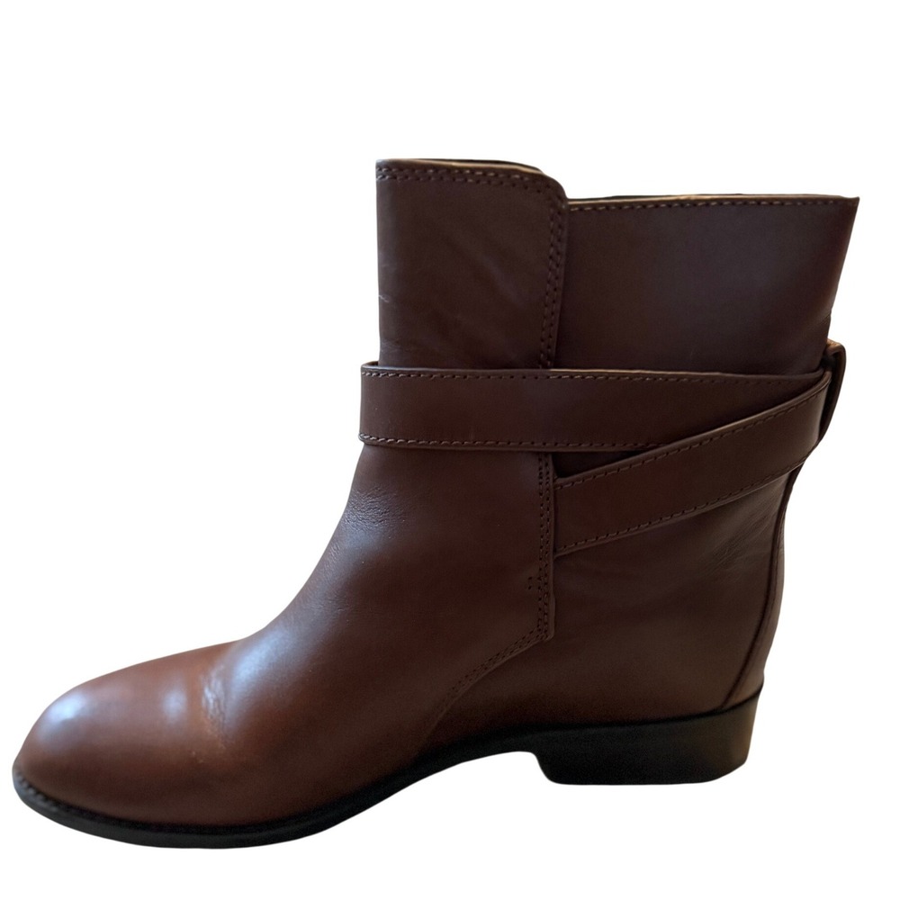 Tory Burch Brooke Brown Calf Leather Ankle Bootie Gold Logo Womens 7 - Picture 14 of 14
